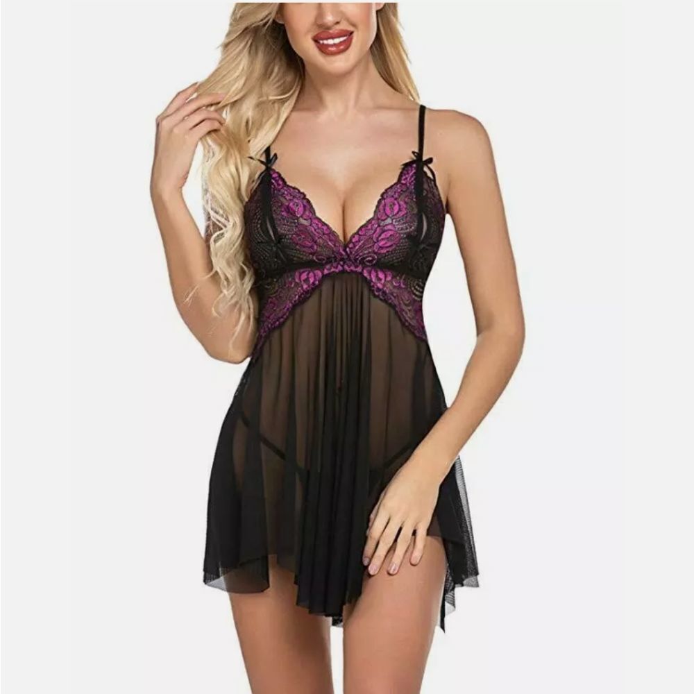 Sexy Lingerie Lace Babydoll V Neck Sleepwear Strap
